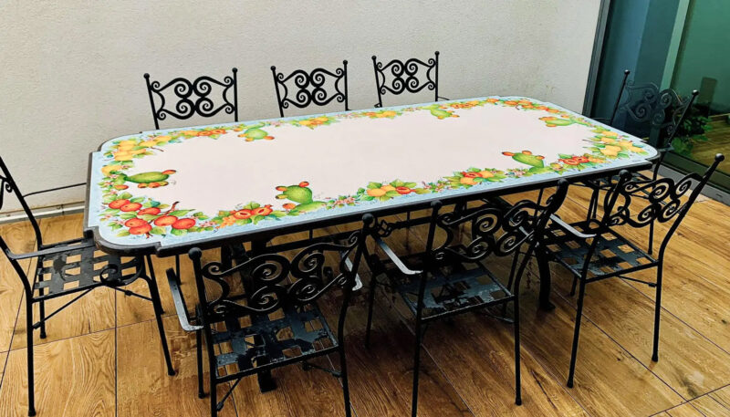 8-seater decorated lava stone table